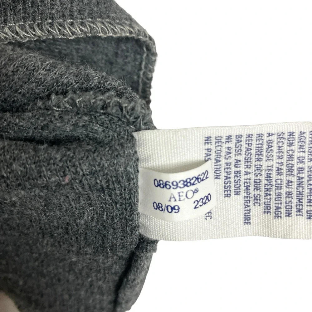 Y2K American Eagle NY Thermal Sweater Mens XXL 2XL‎ Gray Ribbed Grunge Preppy